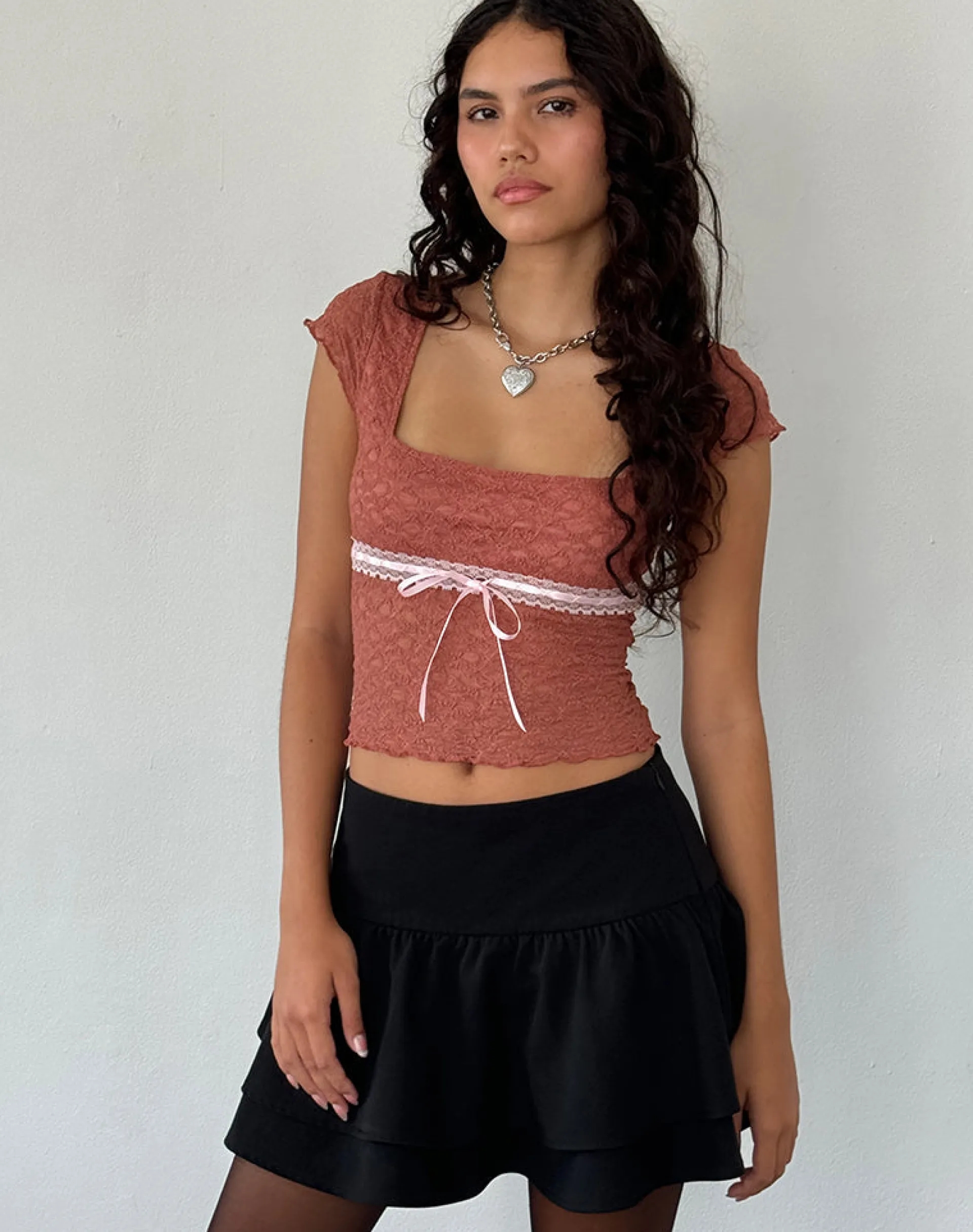 Motel Rocks Lace Tops-Sherine Lace Top in Withered Rose witheredrose