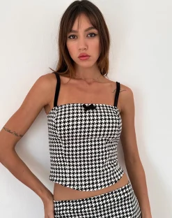 Motel Rocks Printed Tops | Corset Tops-Shika Corset Top in Monochrome Dogtooth