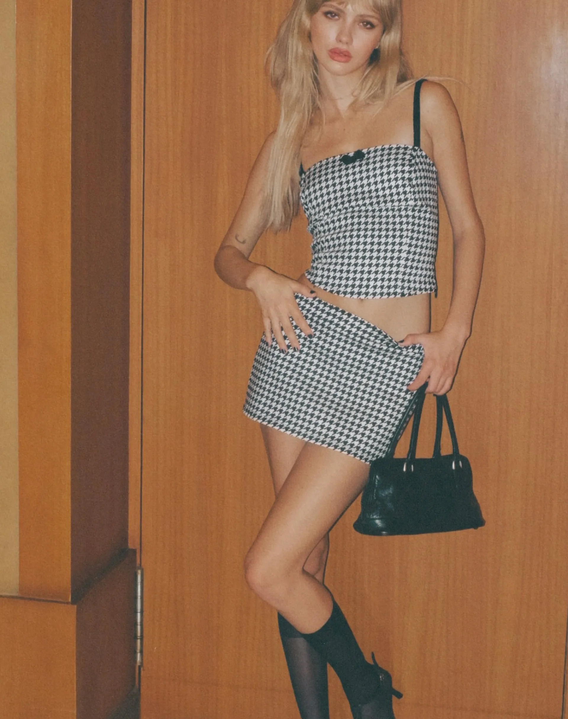 Motel Rocks Printed Tops | Corset Tops-Shika Corset Top in Monochrome Dogtooth