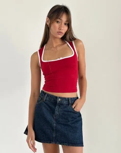 Motel Rocks Basic Tops | Vest Tops-Shinju Top in Adrenaline Red with White Binding AdrenalineRedwithWhiteBinding