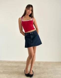 Motel Rocks Basic Tops | Vest Tops-Shinju Top in Adrenaline Red with White Binding AdrenalineRedwithWhiteBinding