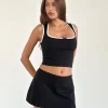 Motel Rocks Basic Tops | Vest Tops-Shinju Top in Black with White Binding BlackwithWhiteBinding