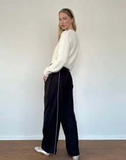 Motel Rocks Basics-Shobi Wide Leg Jogger in Black with Grey Piping BlackwithGreyPiping