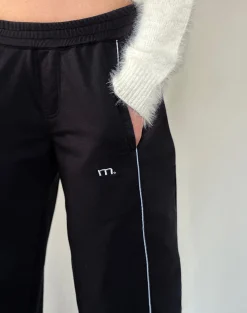 Motel Rocks Basics-Shobi Wide Leg Jogger in Black with Grey Piping BlackwithGreyPiping