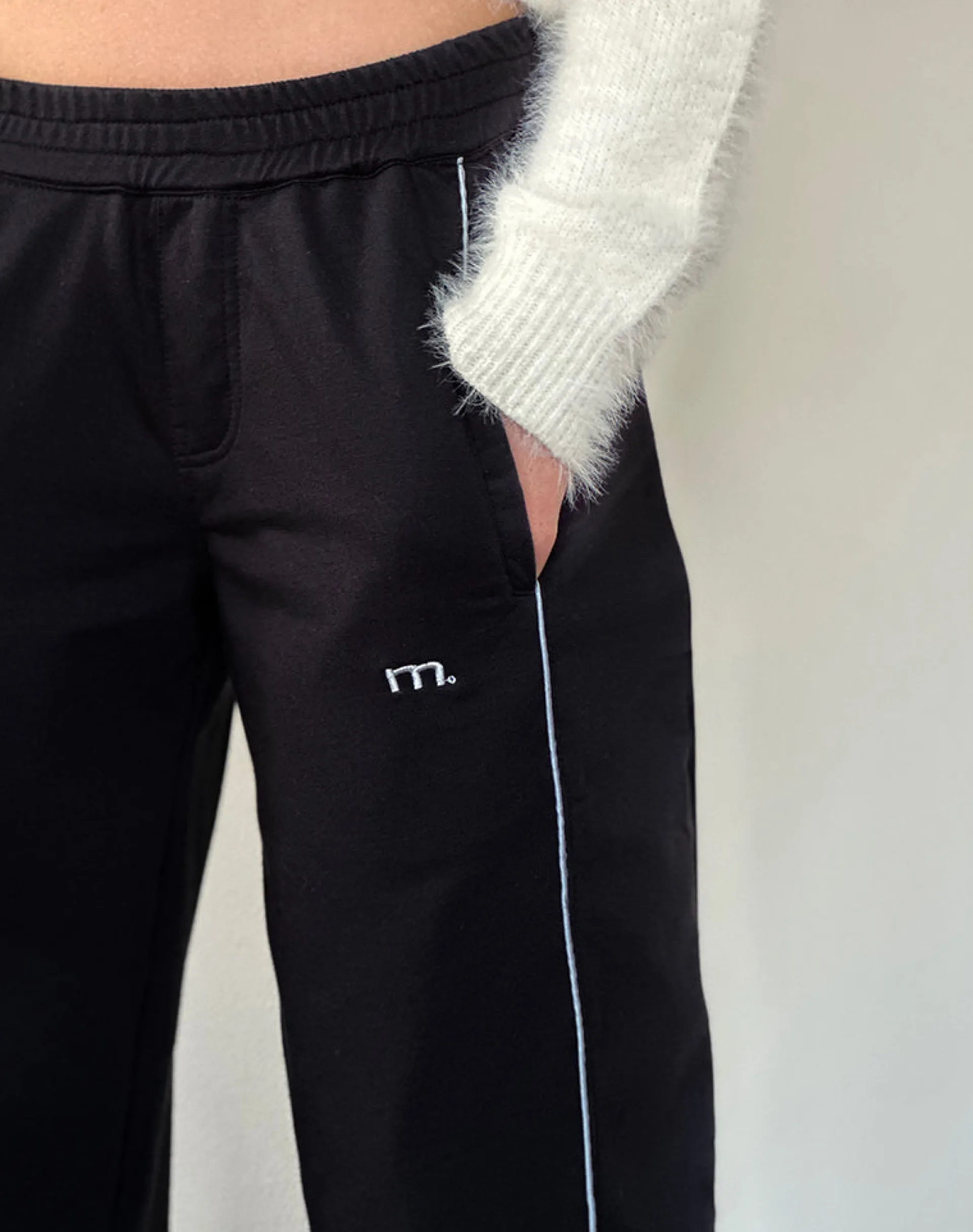 Motel Rocks Basics-Shobi Wide Leg Jogger in Black with Grey Piping BlackwithGreyPiping