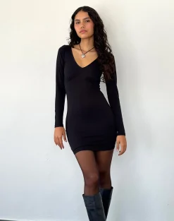 Motel Rocks Basics | Day Dresses-Silsali Lycra Mini Dress in Black