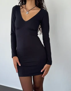 Motel Rocks Basics | Day Dresses-Silsali Lycra Mini Dress in Black