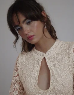 Motel Rocks Long Sleeve Dresses | Party Dresses-Silvanna Long Sleeve Keyhole Mini Dress in Lace Ivory LaceIvory