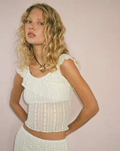 Motel Rocks Lace Tops-Simran Bardot top in Cream Lace