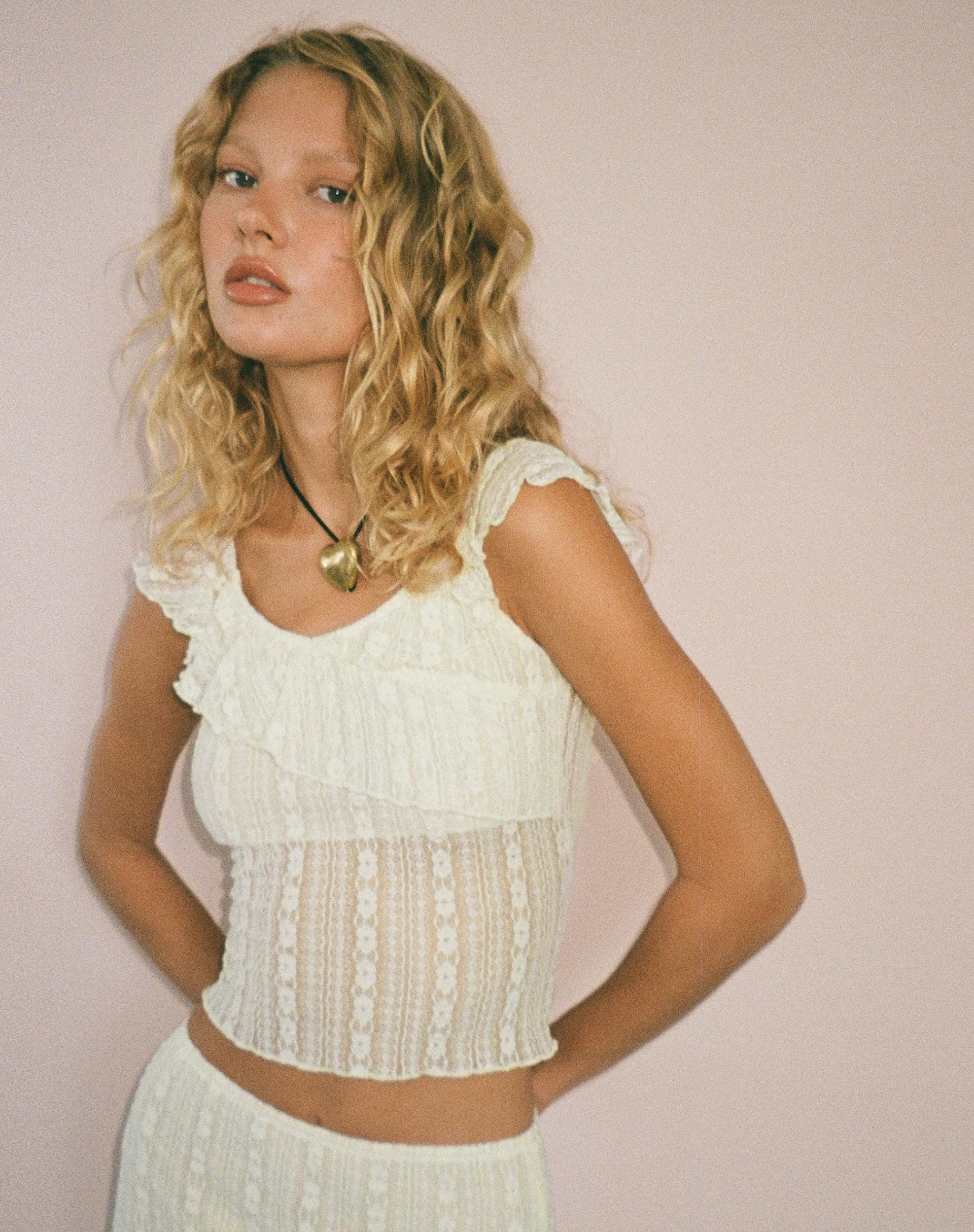 Motel Rocks Lace Tops-Simran Bardot top in Cream Lace