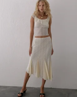 Motel Rocks Lace Tops-Simran Bardot top in Cream Lace