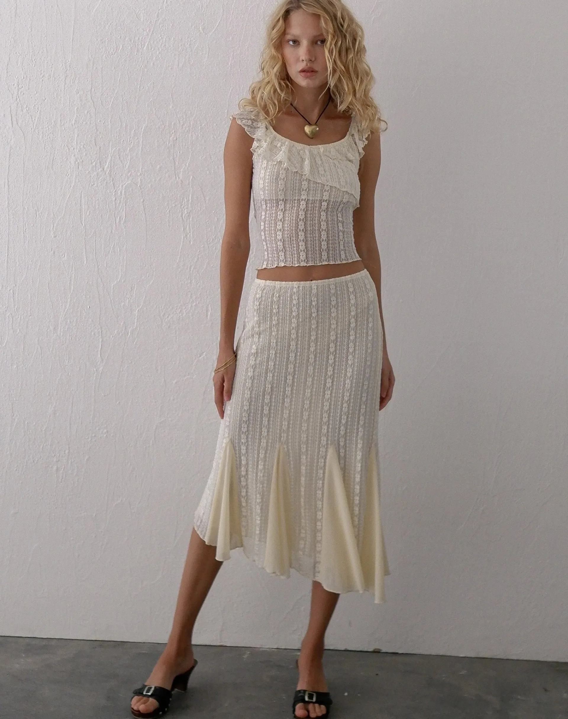 Motel Rocks Lace Tops-Simran Bardot top in Cream Lace
