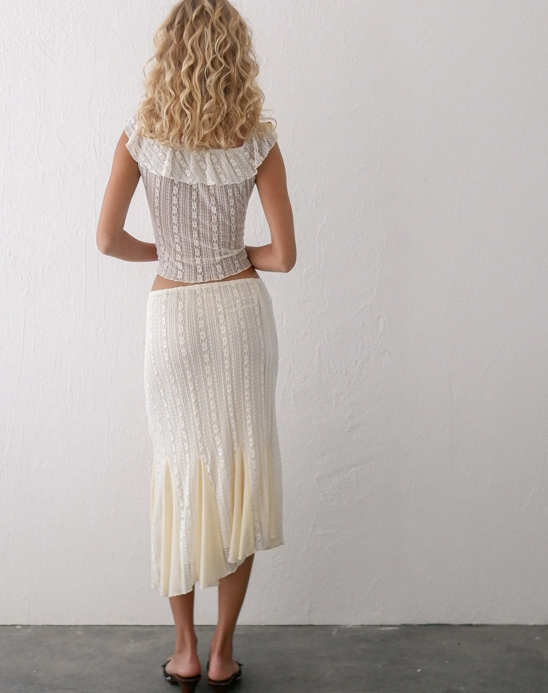 Motel Rocks Lace Tops-Simran Bardot top in Cream Lace