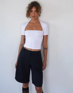 Motel Rocks Basics-Sintya Tailored Capri Shorts in Navy