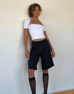 Motel Rocks Basics-Sintya Tailored Capri Shorts in Navy