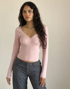 Motel Rocks Basic Tops | Long Sleeve Tops-Sisil Long Sleeve Top In Pink Lady pinklady