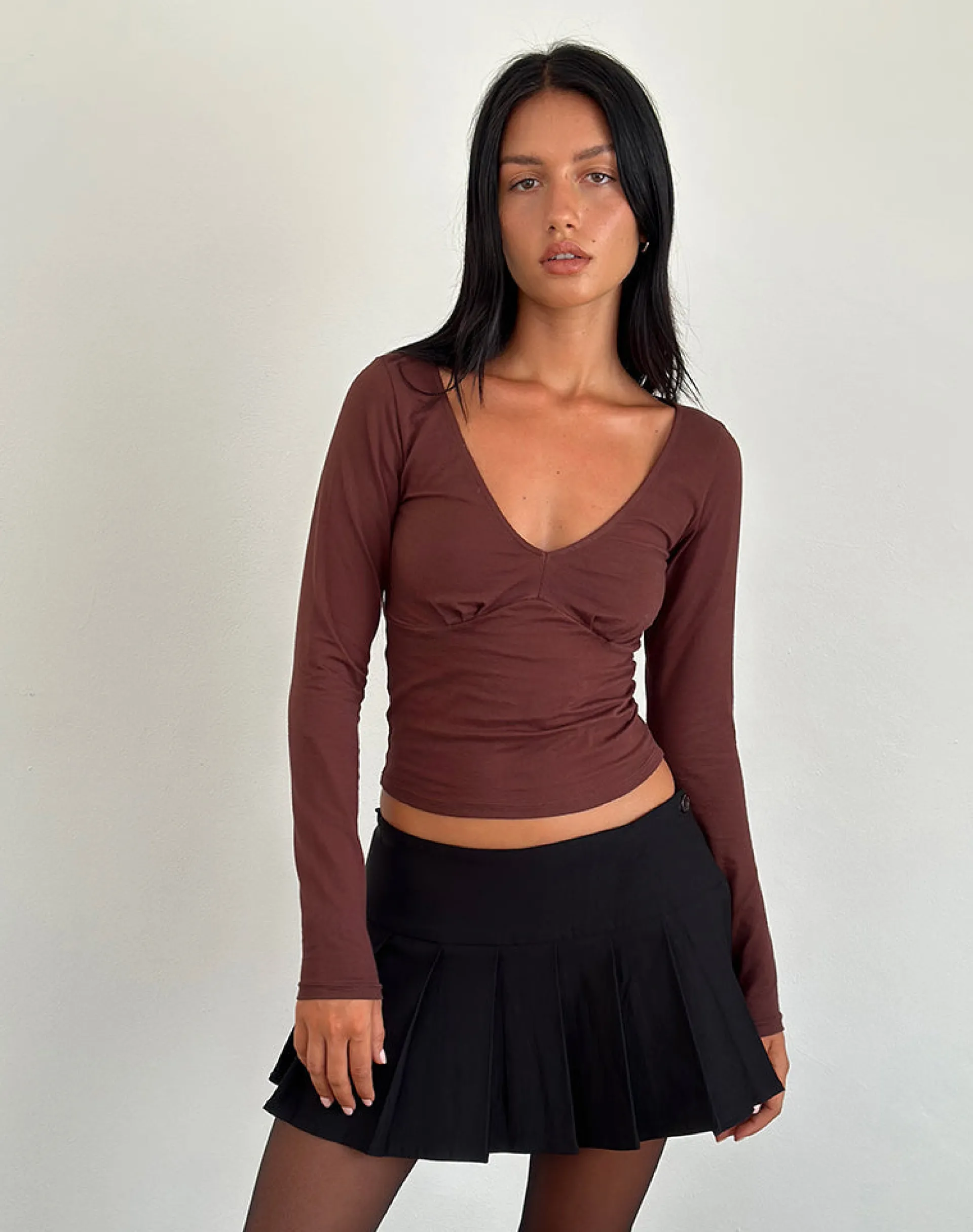 Motel Rocks Basics | Basic Tops-Sisil Long Sleeve Top in Bitter Chocolate BitterChocolate