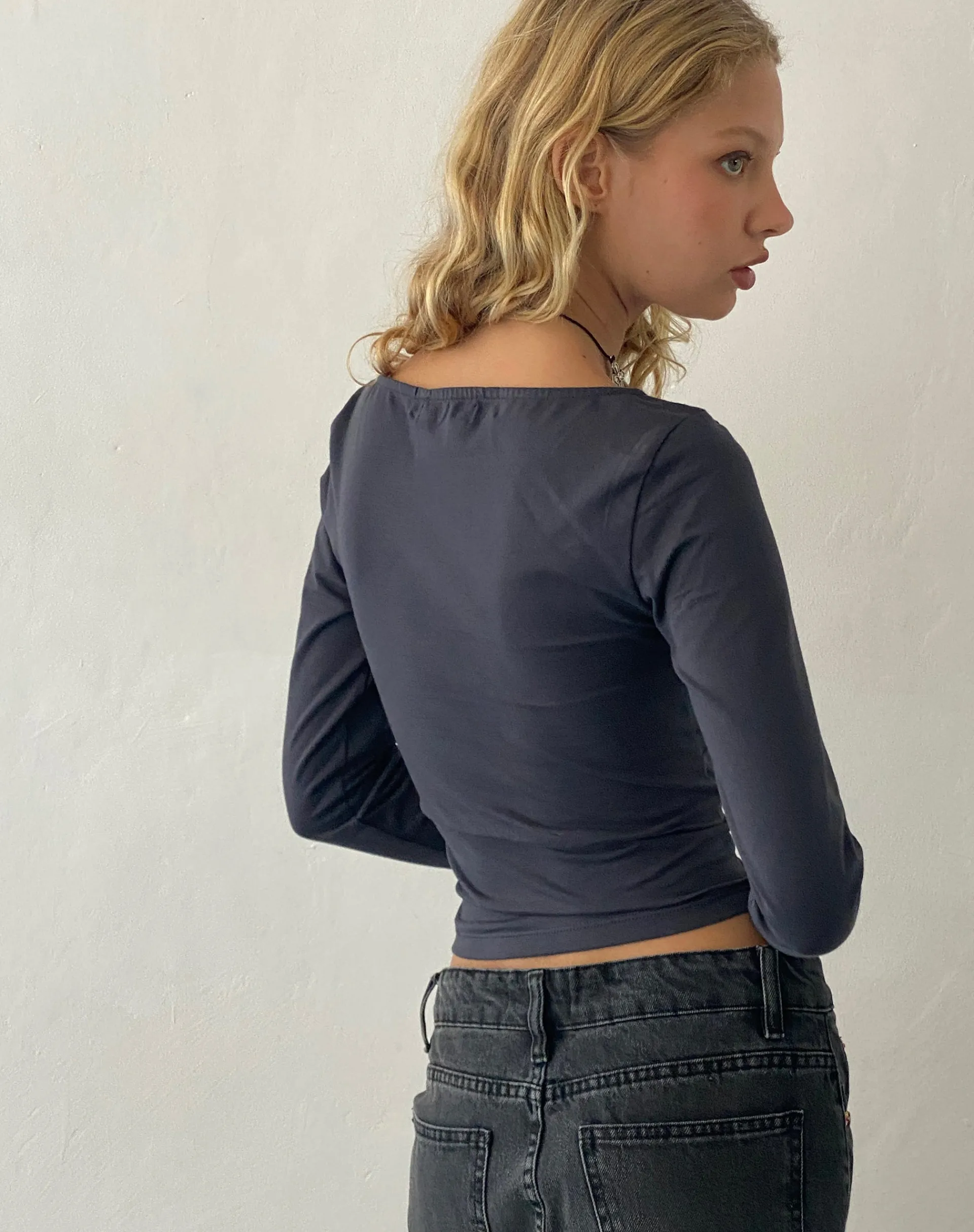 Motel Rocks Basics | Basic Tops-Sisil Long Sleeve Top in Ocean Storm OceanStorm