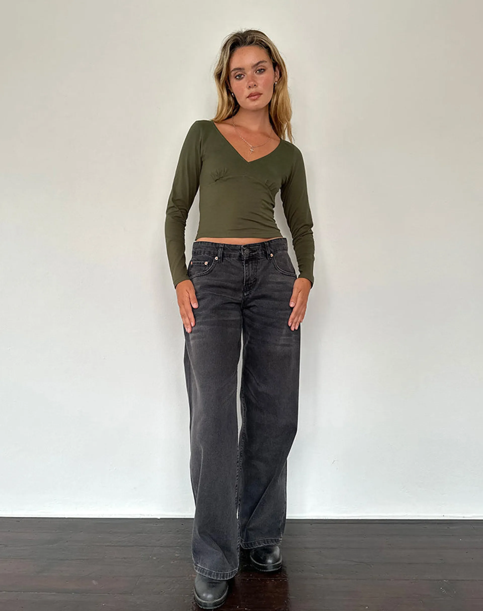 Motel Rocks Basics | Basic Tops-Sisil Long Sleeve Top in Olive
