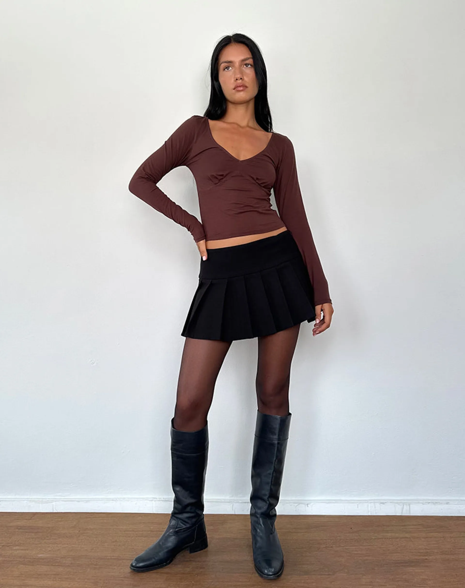 Motel Rocks Basics | Basic Tops-Sisil Long Sleeve Top in Bitter Chocolate BitterChocolate