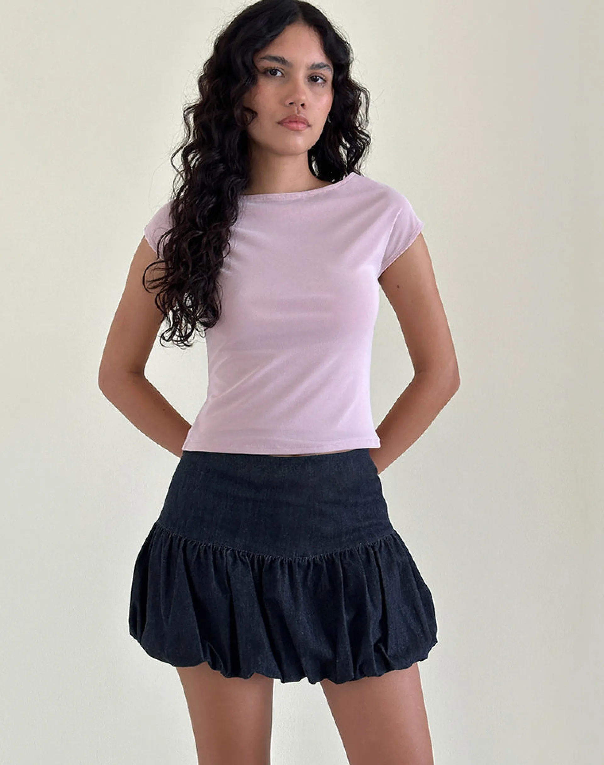 Motel Rocks Mini Skirts-Sisila Puffball Mini Skirt in Chambray Indigo