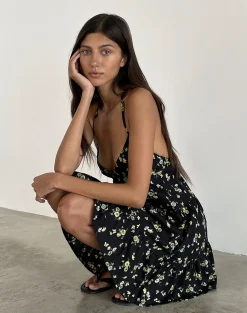 Motel Rocks Printed Dresses | Day Dresses-Siskana Mini Dress in Lemon and Lime Black LemonandLimeBlack