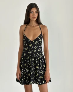 Motel Rocks Printed Dresses | Day Dresses-Siskana Mini Dress in Lemon and Lime Black LemonandLimeBlack