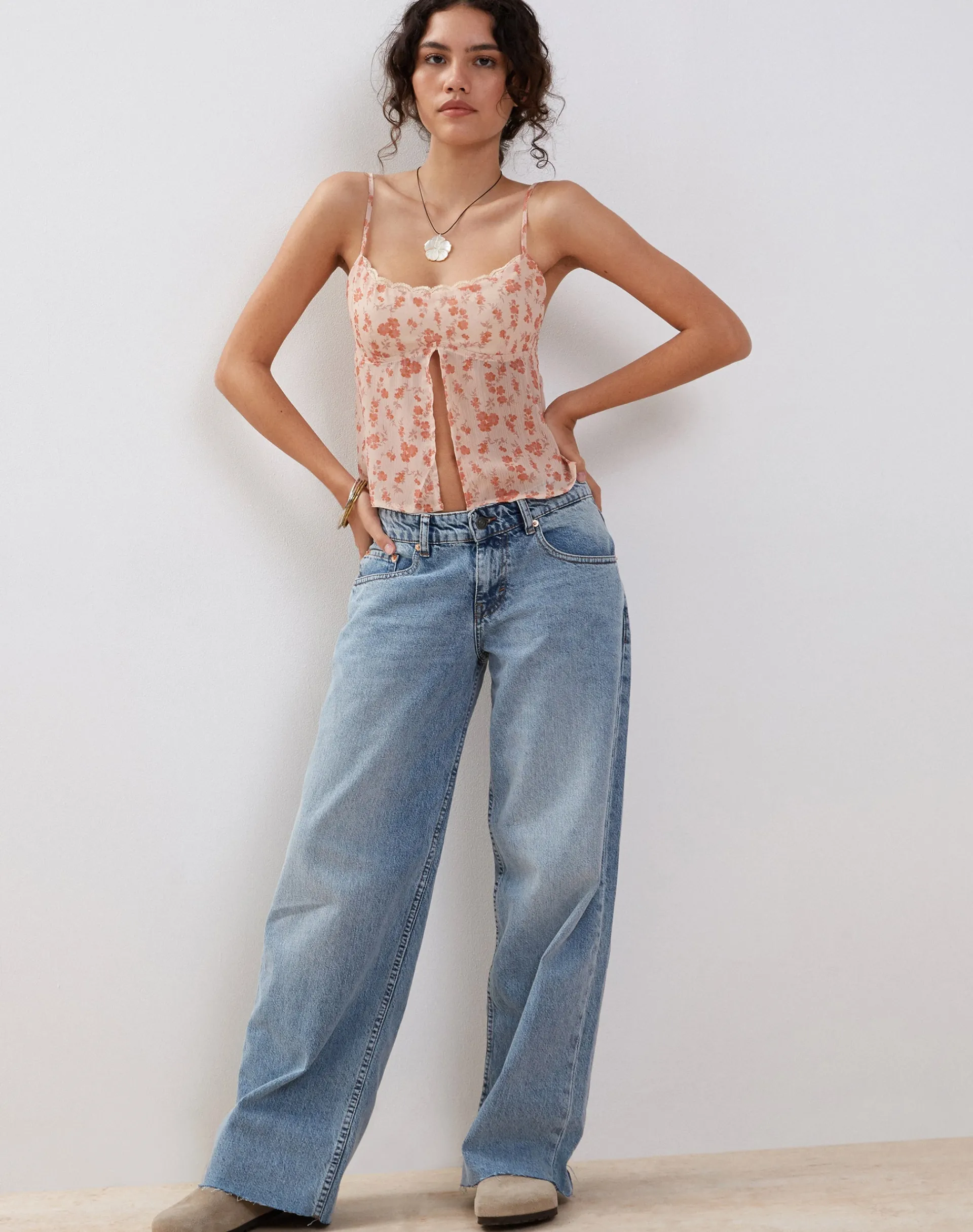 Motel Rocks Strappy Tops-Slavina Cami Butterfly Top in Peach Cherry Blossom