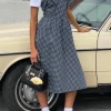 Motel Rocks Printed Dresses | Midi Dresses-Sloane Midi Dress in Mini Dark Blue Gingham