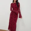 Motel Rocks Printed Dresses | Maxi Dresses-Slokya Long Sleeve Maxi Dress in Vine Floral Flock Cherry VineFloralFlockCherry