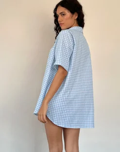 Motel Rocks Swimwear | Shirts And Blouses-Smith Oversized Shirt in Blue Gingham BlueGingham