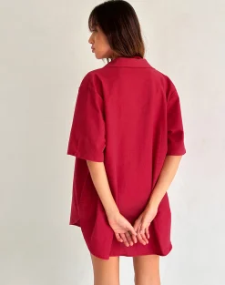 Motel Rocks Shirts And Blouses-Smith Oversized Shirt in Adrenaline Red AdrenalineRed