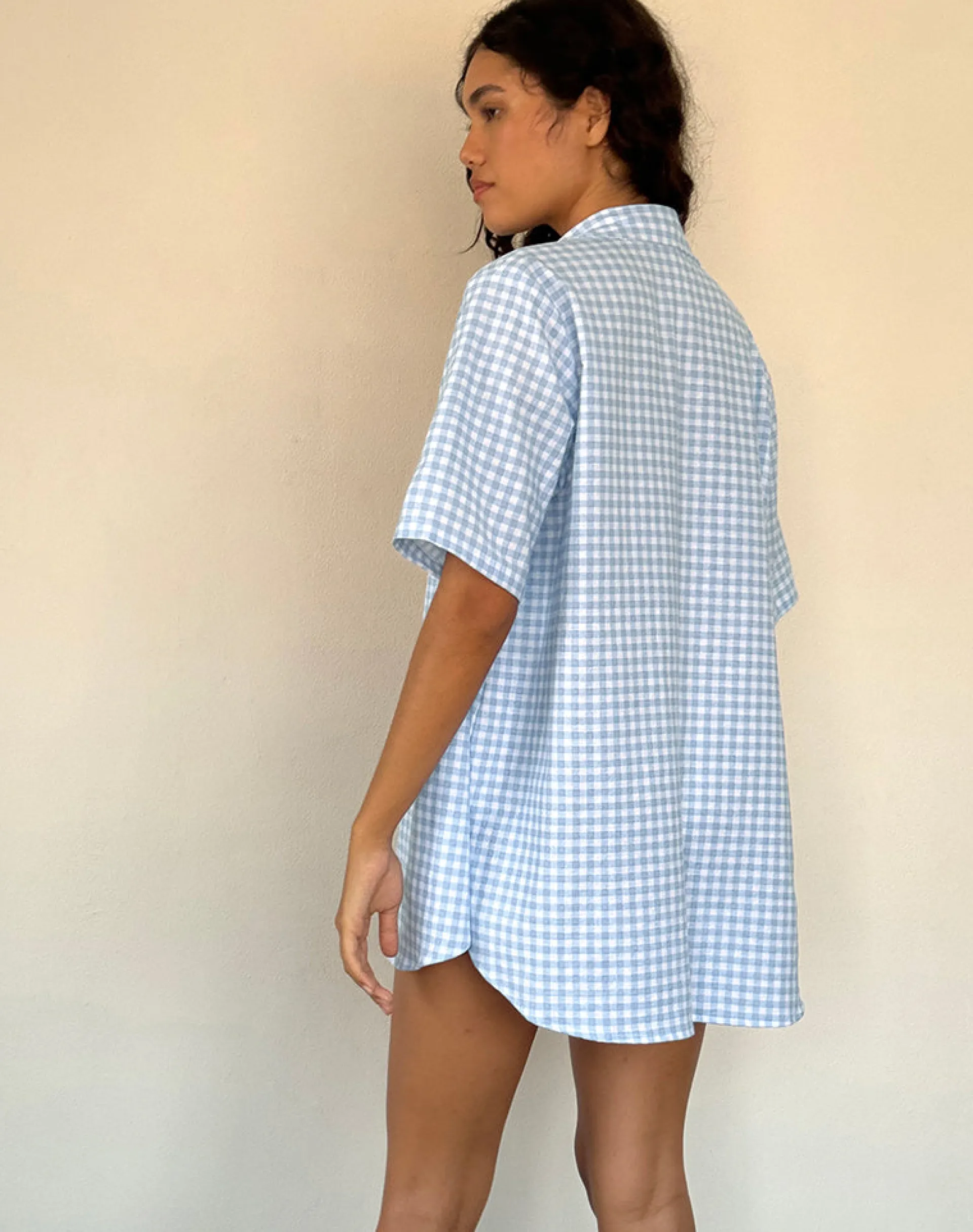 Motel Rocks Swimwear | Shirts And Blouses-Smith Oversized Shirt in Blue Gingham BlueGingham