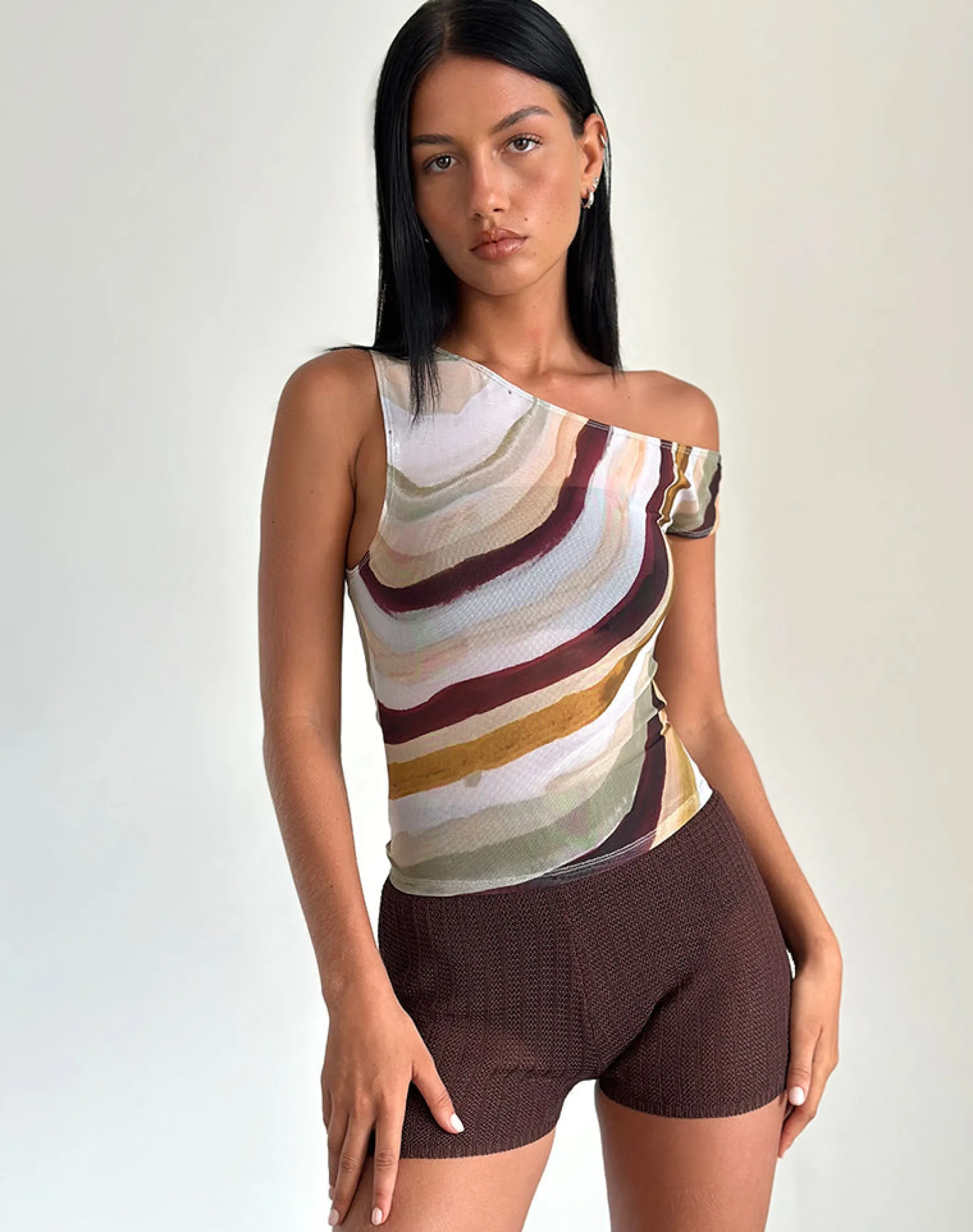 Motel Rocks Printed Tops | Strappy Tops-Sohan Asymetrical Top in Mesh Wiggle Sunset MeshWiggleSunset