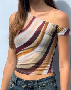 Motel Rocks Printed Tops | Strappy Tops-Sohan Asymetrical Top in Mesh Wiggle Sunset MeshWiggleSunset