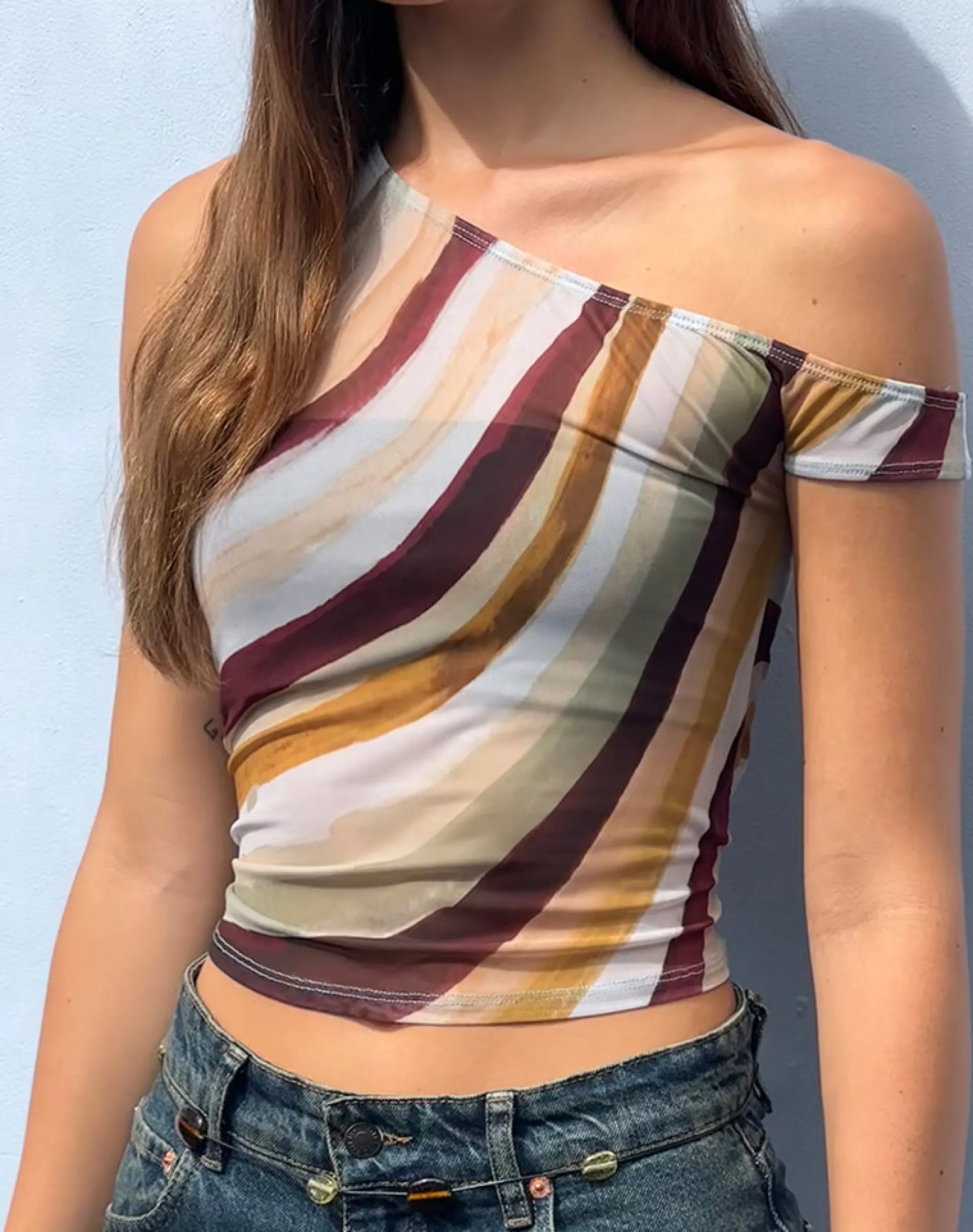 Motel Rocks Printed Tops | Strappy Tops-Sohan Asymetrical Top in Mesh Wiggle Sunset MeshWiggleSunset
