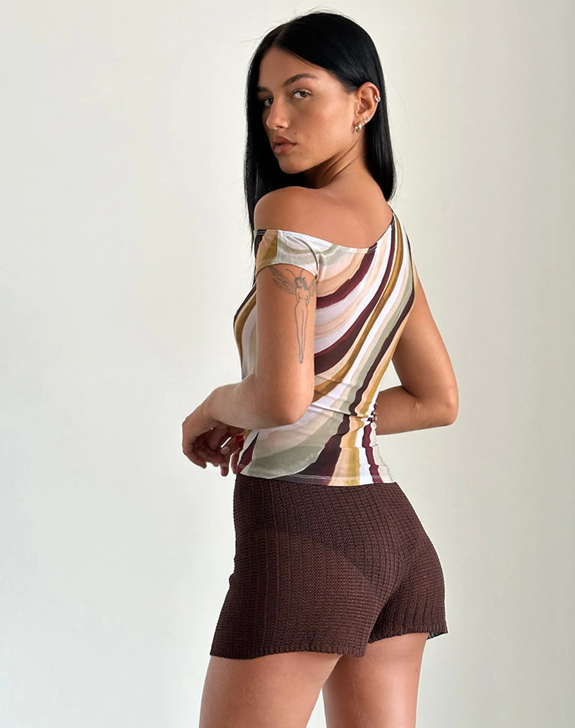 Motel Rocks Printed Tops | Strappy Tops-Sohan Asymetrical Top in Mesh Wiggle Sunset MeshWiggleSunset