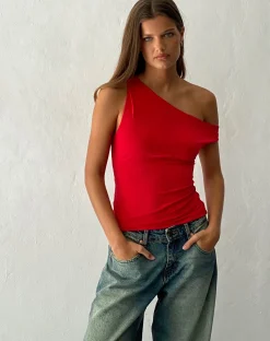 Motel Rocks Basic Tops | Vest Tops-Sohan Twist Sleeve Top in Red