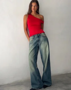 Motel Rocks Basic Tops | Vest Tops-Sohan Twist Sleeve Top in Red