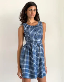 Motel Rocks Day Dresses | Mini Dresses-Sokasi Mini Dress in Navy Tartan