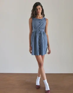 Motel Rocks Day Dresses | Mini Dresses-Sokasi Mini Dress in Navy Tartan