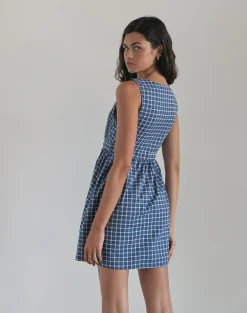 Motel Rocks Day Dresses | Mini Dresses-Sokasi Mini Dress in Navy Tartan