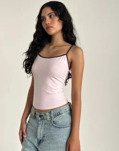 Motel Rocks Vest Tops | Basic Tops-Solani Top in Light Pink with Deep Mahogany Binding LightPinkwithDeepMahoganyBinding