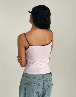 Motel Rocks Vest Tops | Basic Tops-Solani Top in Light Pink with Deep Mahogany Binding LightPinkwithDeepMahoganyBinding