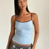 Motel Rocks Basic Tops | Strappy Tops-Solani Top in Nantucket Blue with Deep Mahogony Binding NantucketBluewithDeepMahogonyBinding