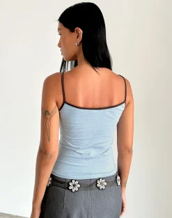 Motel Rocks Basic Tops | Strappy Tops-Solani Top in Nantucket Blue with Deep Mahogony Binding NantucketBluewithDeepMahogonyBinding