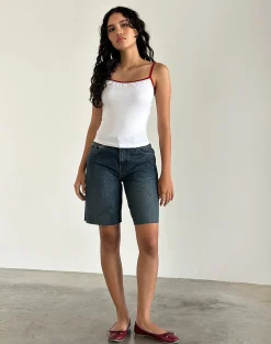 Motel Rocks Basic Tops | Vest Tops-Solani Top in White with Adrenaline Red Binding WhitewithAdrenalineRedBinding
