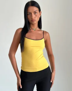 Motel Rocks Basic Tops | Strappy Tops-Solani Top in Yellow May with Deep Mahogony Binding YellowMaywithDeepMahogonyBinding