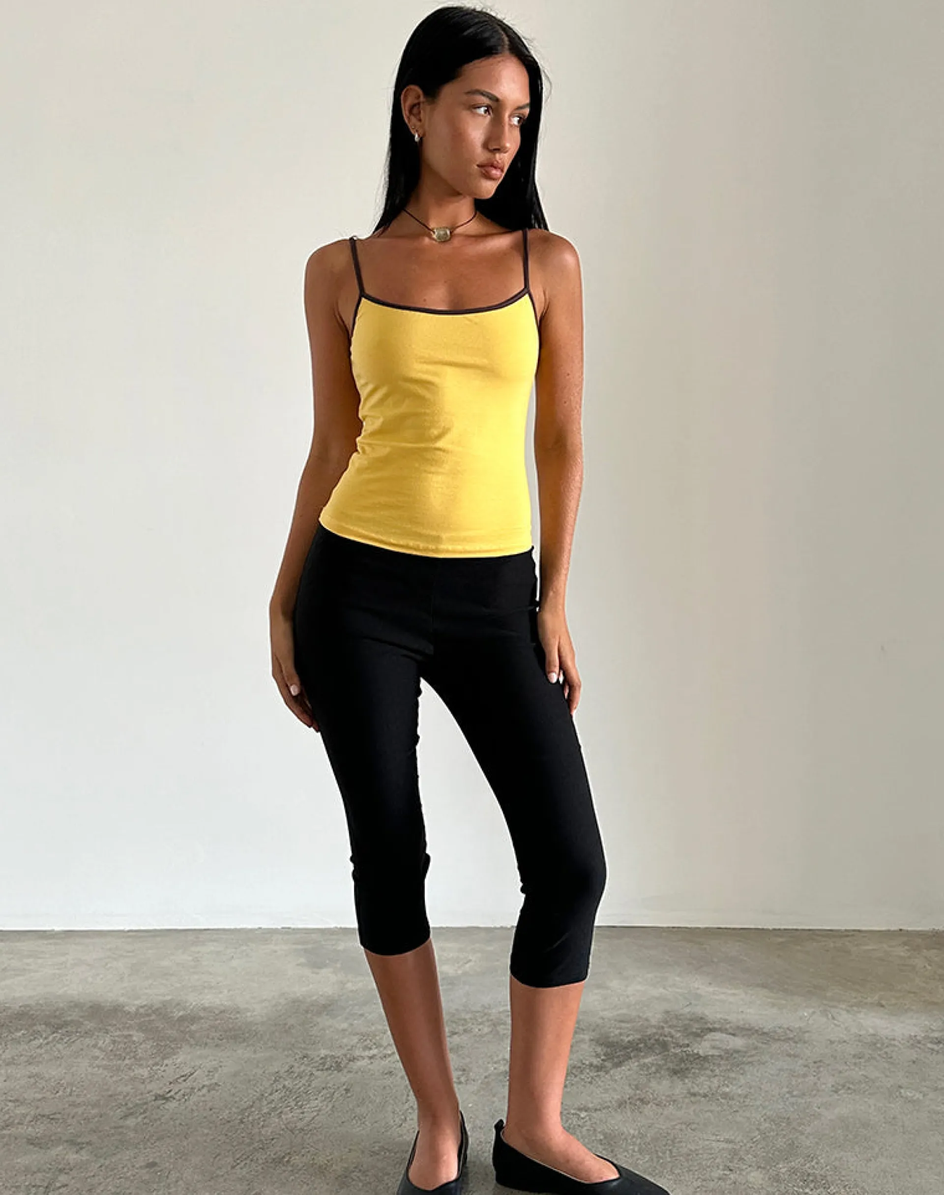 Motel Rocks Basic Tops | Strappy Tops-Solani Top in Yellow May with Deep Mahogony Binding YellowMaywithDeepMahogonyBinding