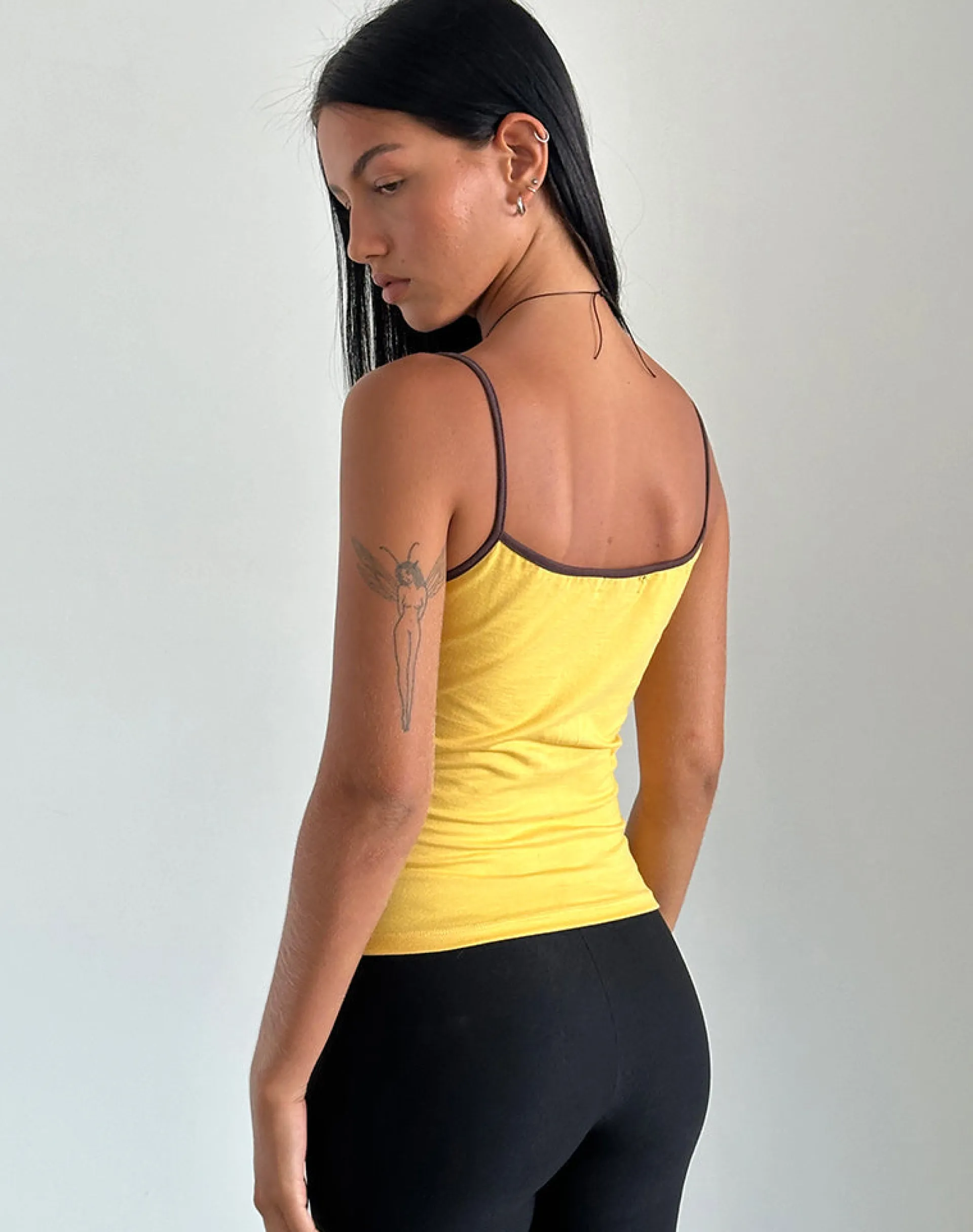 Motel Rocks Basic Tops | Strappy Tops-Solani Top in Yellow May with Deep Mahogony Binding YellowMaywithDeepMahogonyBinding